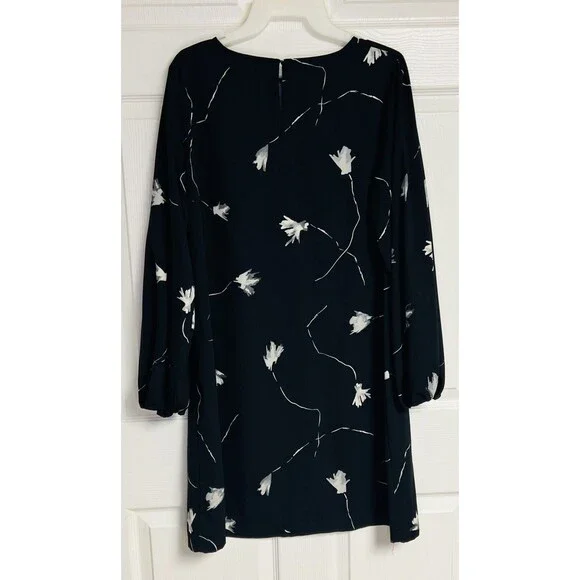 A New Day Women's Size Medium M Floral Print Long Sleeve Dress Black Floral - Picture 2 of 8